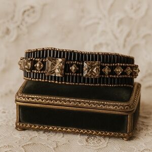 🖤Vintage1930s–50s Art Deco Revival Austrian Glass & Gilt Bead Bracelet